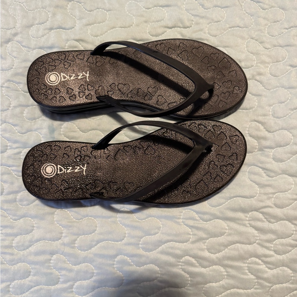 Brand New Black Dizzy Flip Flops, Size 7